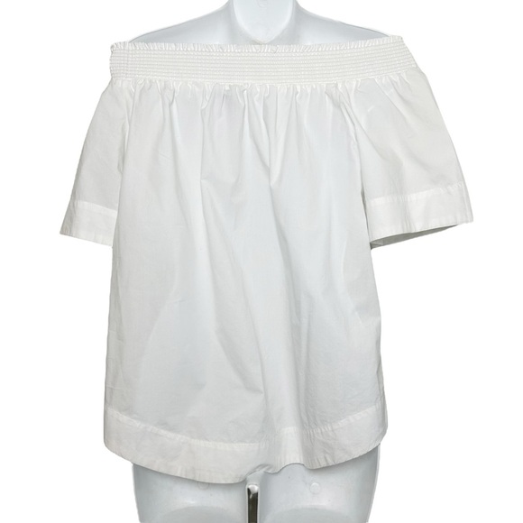 J. Crew white cotton poplin off the shoulder smocked white top size medium tall - Picture 3 of 9